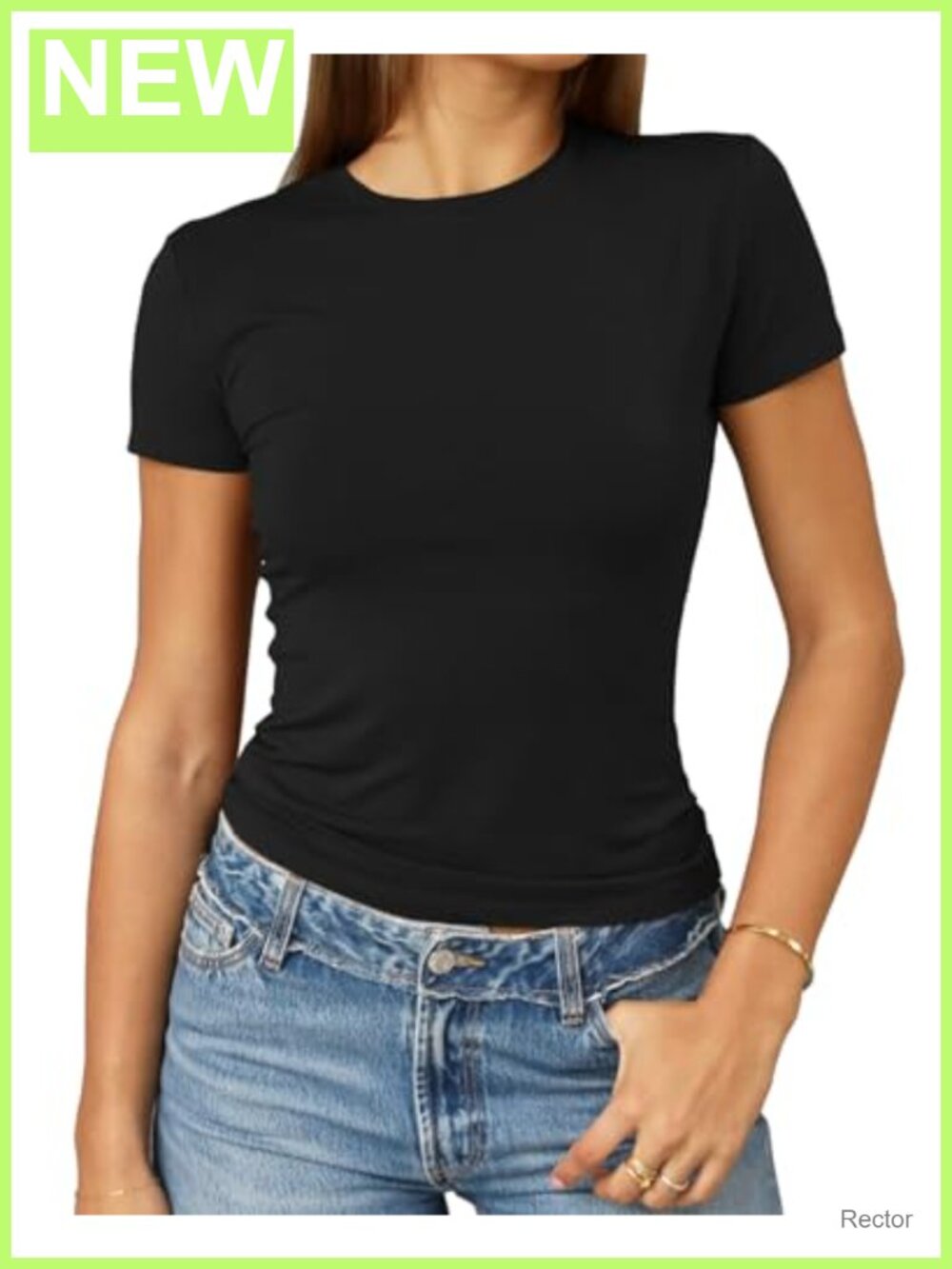 Women's Slim Fit Crewneck Crop Top Short Sleeve Rayon Spandex Tee